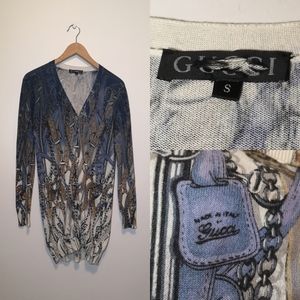GUCCI Horsebit print ombre silk and cotton cardigan